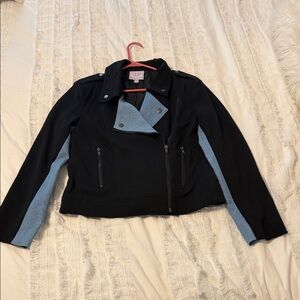 Romeo & Juliet Couture Black and Light Blue Leather Jacket